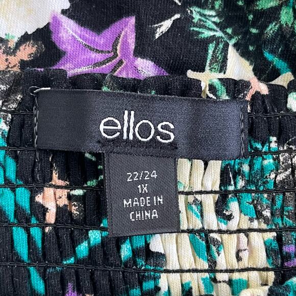 Ellos Black Plus Size Smocked Bodice Floral Stretchy Tank Knee Length Dress 1X - Picture 4 of 10